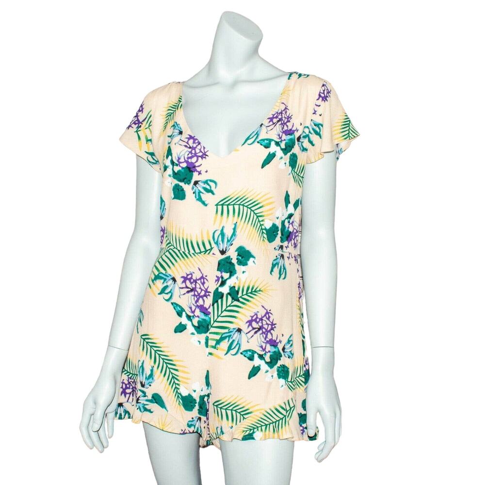 For Love and Lemons Floral Romper Size Large yellow green - Picture 2 of 8